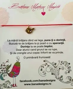 Bratara Martisor cu pasare placata cu aur, cu snur ajustabil [2]