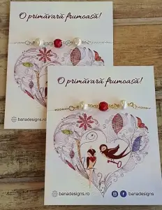 Bratara Martisor cu perle de cultura albe si coral rosu, placata cu argint [7]