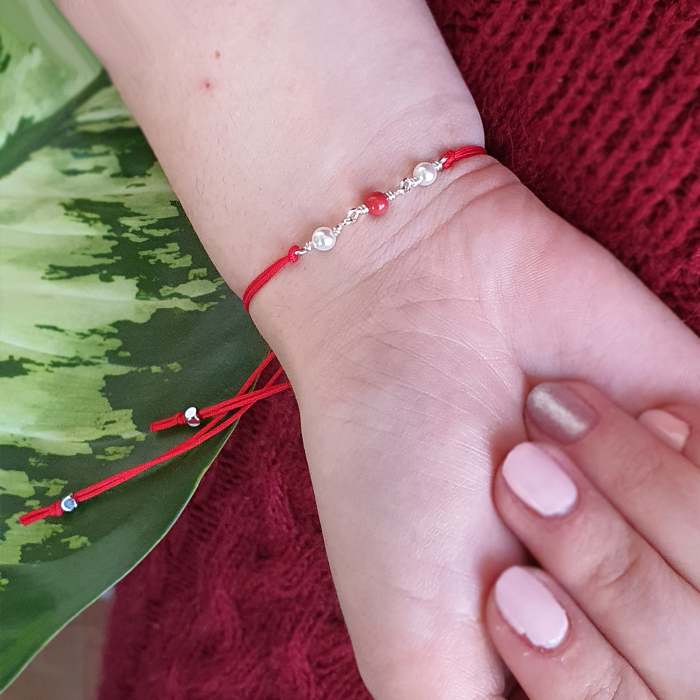 Bratara Martisor cu perle din cristal Swarovski, placata cu argint, ajustabila [3]
