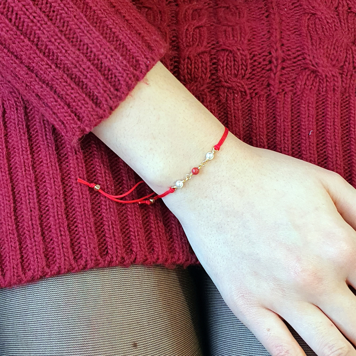 Bratara Martisor cu perle din cristal Swarovski, placata cu aur, ajustabila [4]