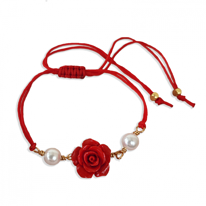 Bratara martisor cu perle shell pearl albe si coral rosu [3]