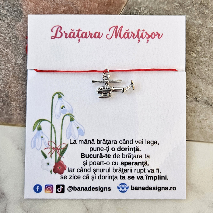 Bratara Martisor cu elicopter si snur rosu ajustabil [3]
