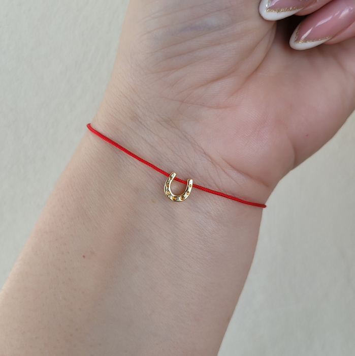 Bratara Martisor cu potcoava placata cu aur de 18K, cu snur ajustabil [5]