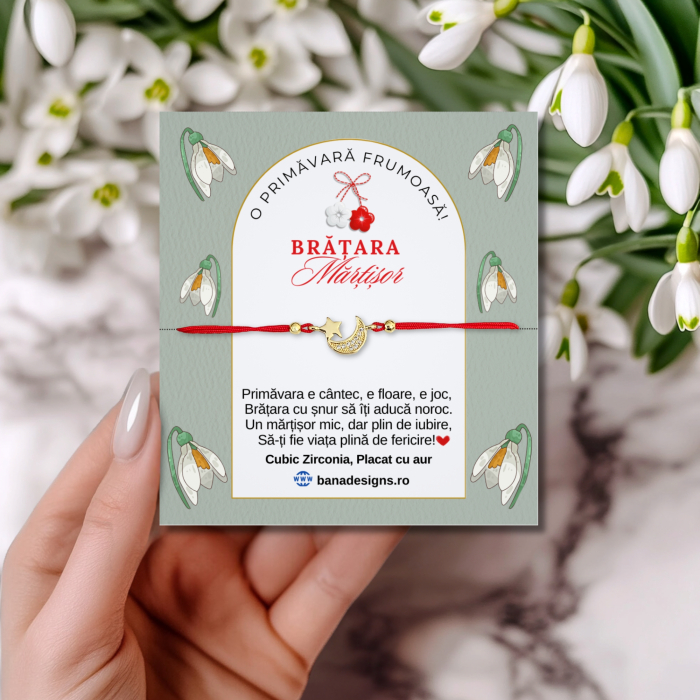 Bratara Martisor cu semiluna si steluta placata cu aur si snur ajustabil [2]