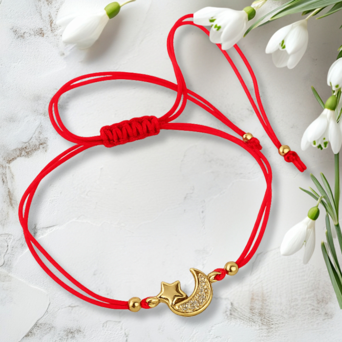Bratara Martisor cu semiluna si steluta placata cu aur si snur ajustabil [4]