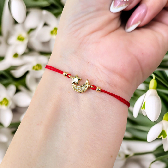Bratara Martisor cu semiluna si steluta placata cu aur si snur ajustabil [3]