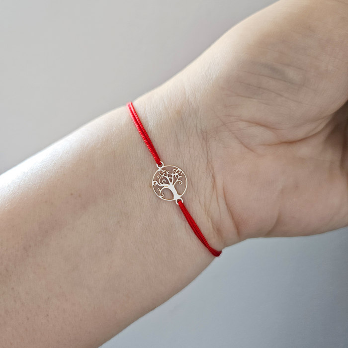 Bratara Martisor pomul vietii auriu si snur rosu ajustabil [2]