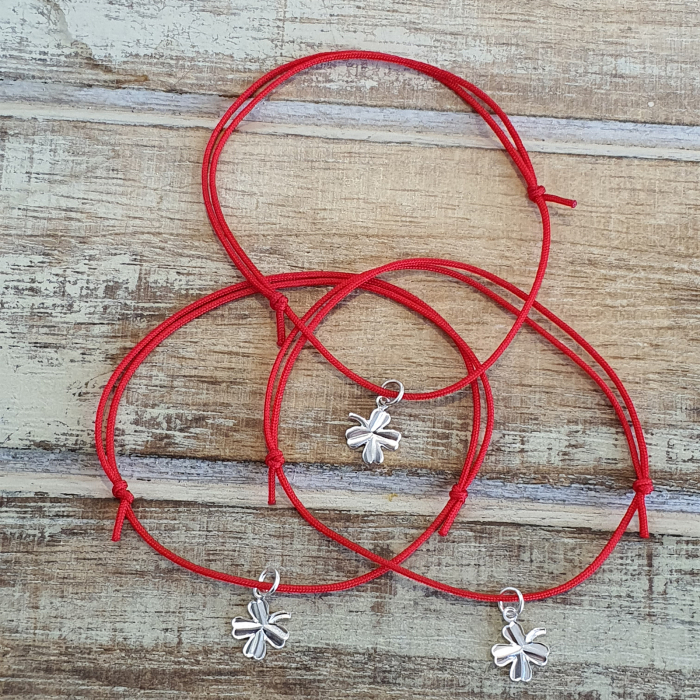 Bratara Martisor cu trifoi norocos placat cu argint, cu snur ajustabil [2]
