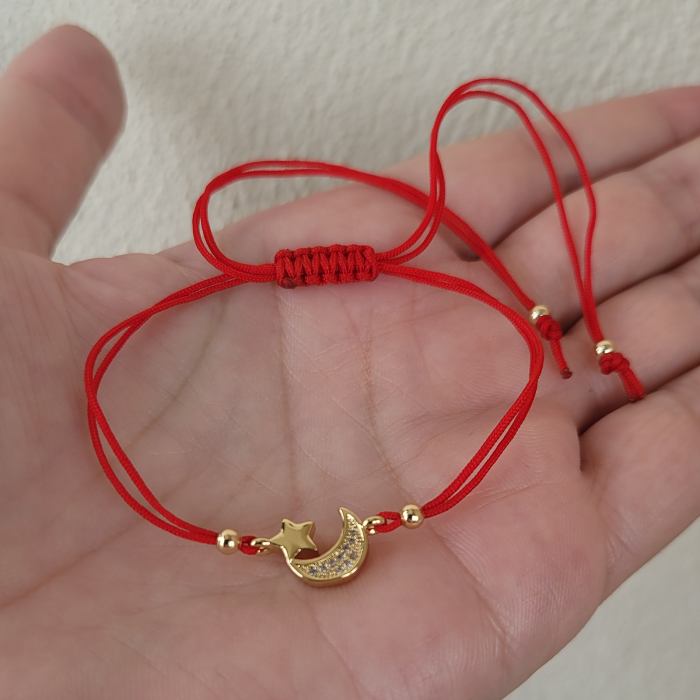 Bratara Martisor cu semiluna si steluta placata cu aur si snur ajustabil [2]