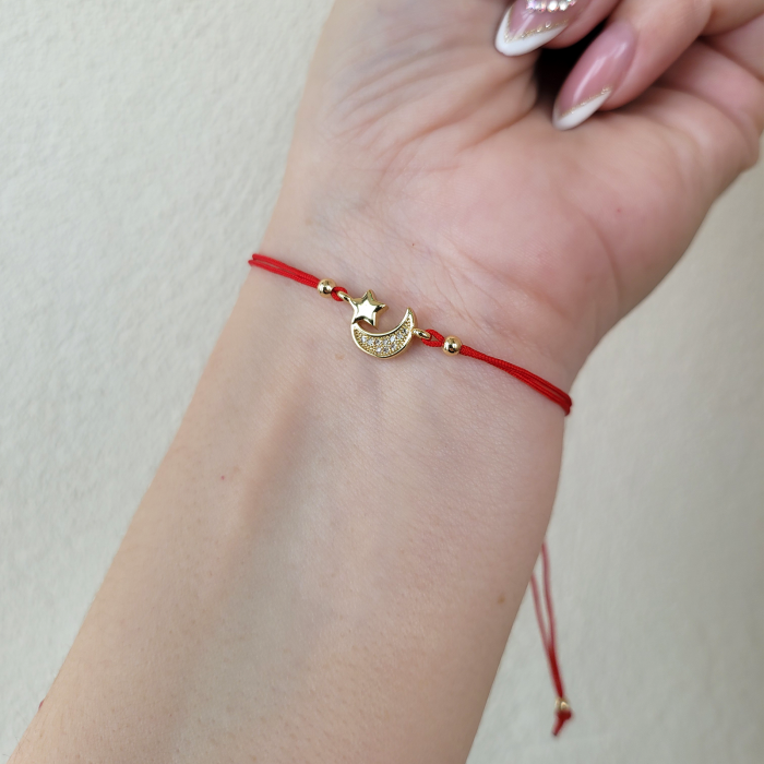 Bratara Martisor cu semiluna si steluta placata cu aur si snur ajustabil [6]