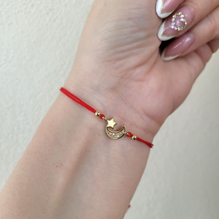 Bratara Martisor cu semiluna si steluta placata cu aur si snur ajustabil [4]