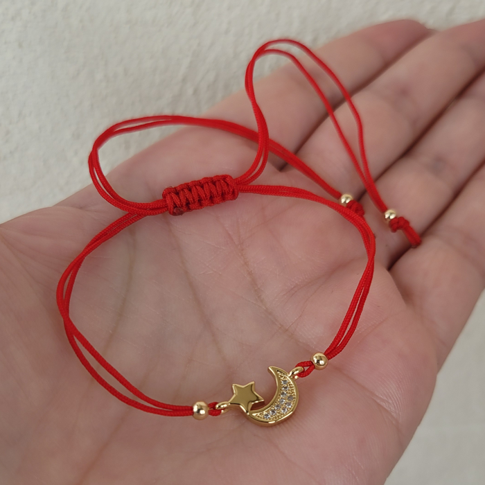 Bratara Martisor cu semiluna si steluta placata cu aur si snur ajustabil [5]