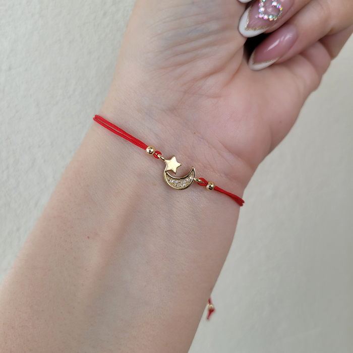 Bratara Martisor cu semiluna si steluta placata cu aur si snur ajustabil [3]