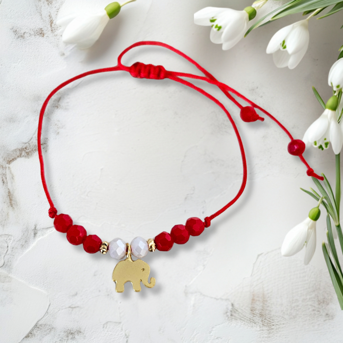 Bratara Martisor cu elefant si cristale rosii si albe, placata cu aur [2]