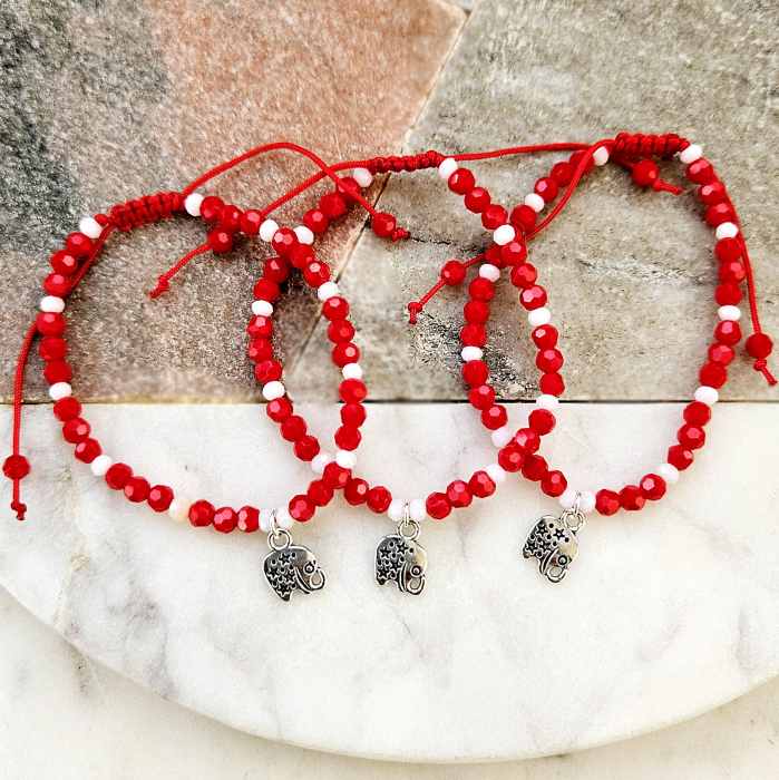 Bratara Martisor cu elefant, cristale rosii si albe [8]