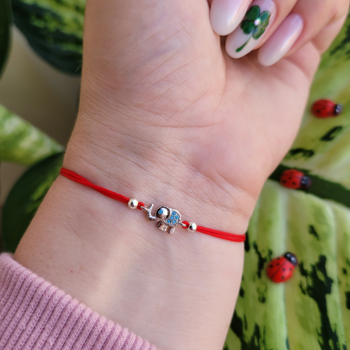 Bratara Martisor elefant placat cu platina si decorat cu cristale Cubic Zirconia si snur ajustabil [8]