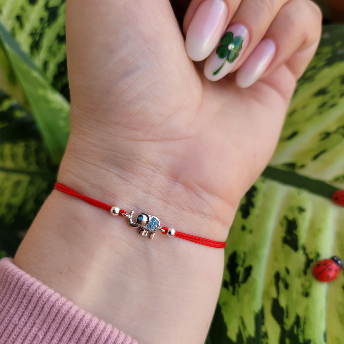 Bratara Martisor elefant placat cu platina si decorat cu cristale Cubic Zirconia si snur ajustabil [7]