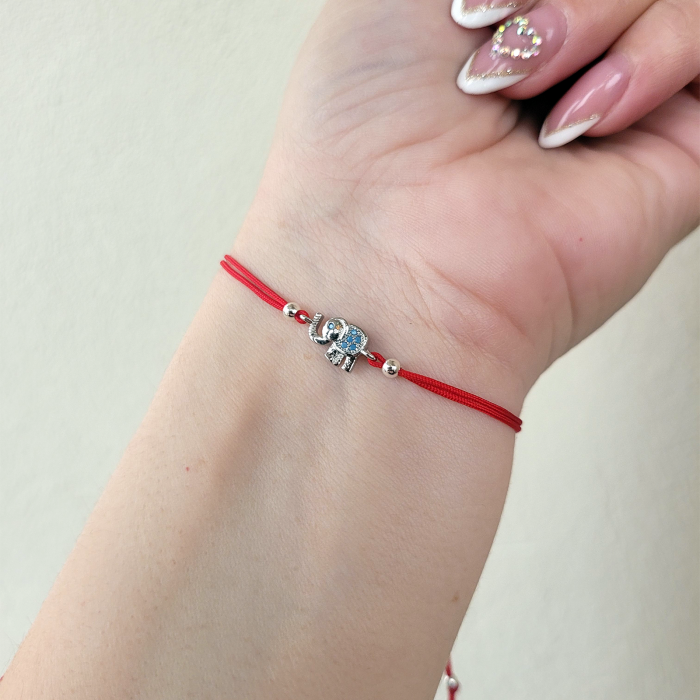Bratara Martisor elefant placat cu platina si decorat cu cristale Cubic Zirconia si snur ajustabil [6]