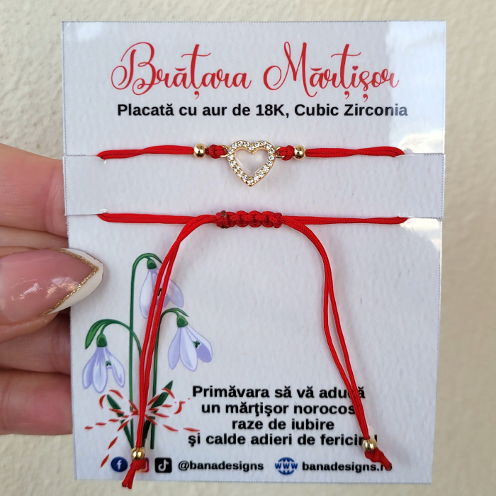 Bratara Martisor placata cu aur de 18K cu charm inimioara decorata cu cristale Cubic Zirconia [4]
