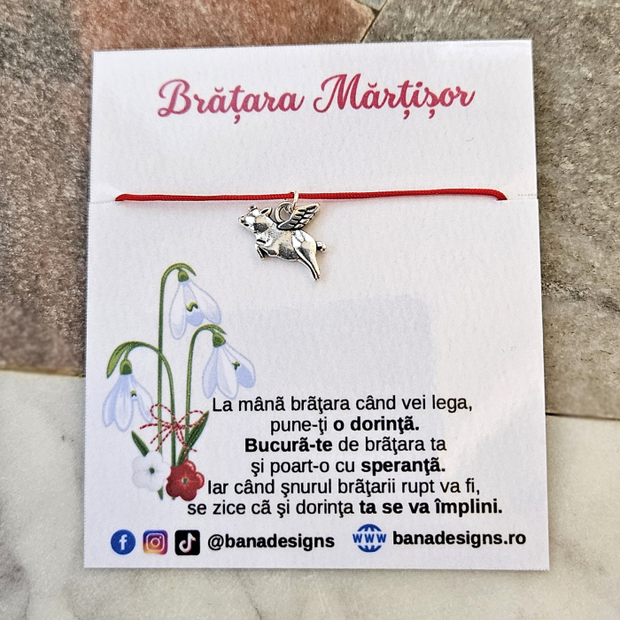 Bratara Martisor porcusor zburator, purcel, porc, cu snur ajustabil [2]