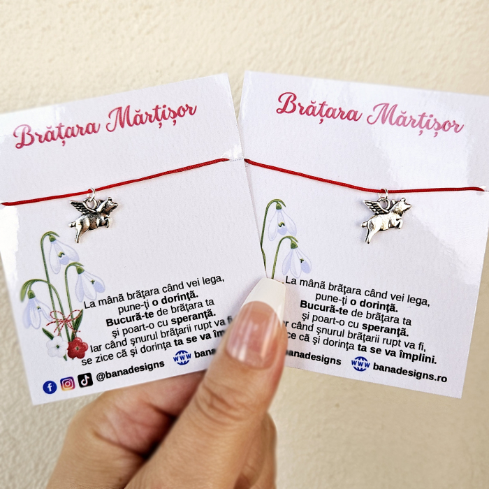 Bratara Martisor porcusor zburator, purcel, porc, cu snur ajustabil [8]