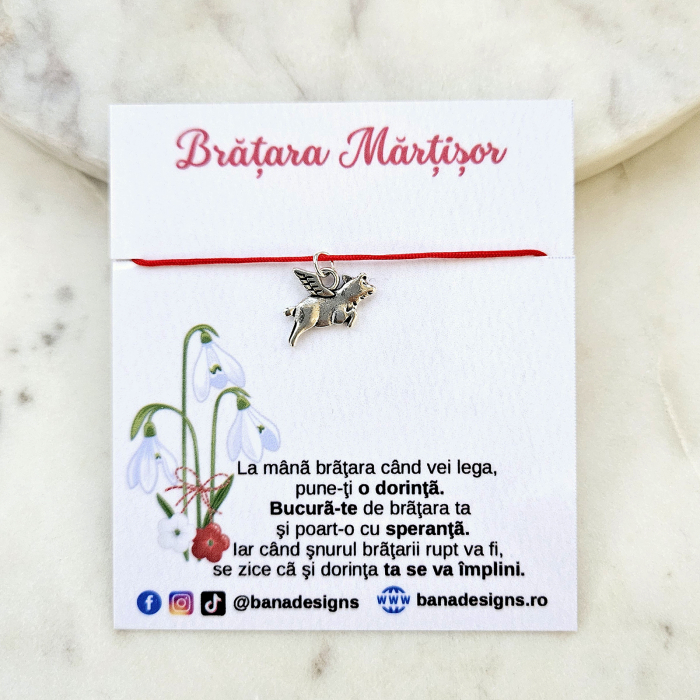 Bratara Martisor porcusor zburator, purcel, porc, cu snur ajustabil [6]