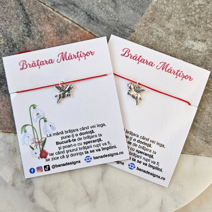 Bratara Martisor porcusor zburator, purcel, porc, cu snur ajustabil [3]