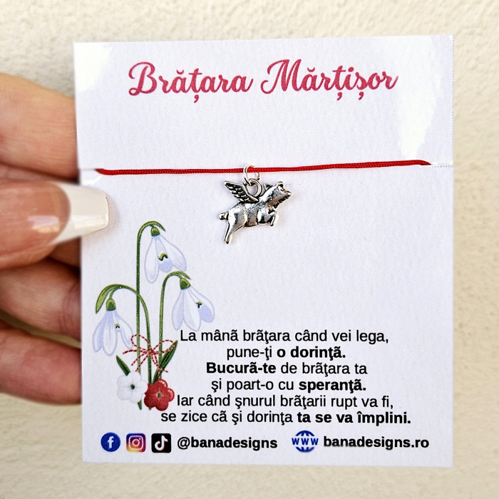 Bratara Martisor porcusor zburator, purcel, porc, cu snur ajustabil [5]