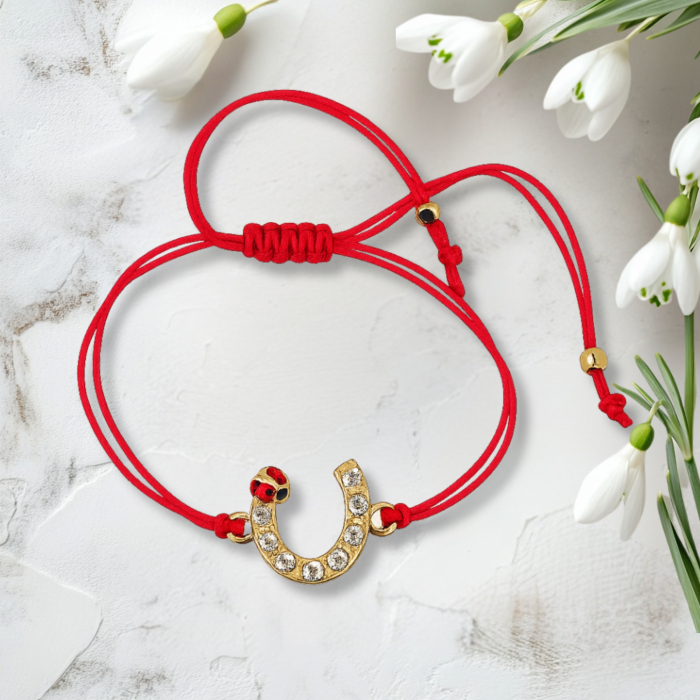 Bratara Martisor infinit argintiu cu buburuza si cristale, cu snur ajustabil [2]