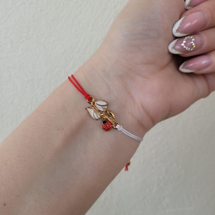 Bratara norocoasa Martisor cu ghiocel, cu snur ajustabil [5]