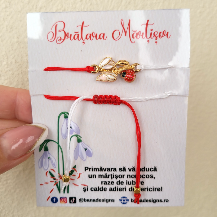 Bratara norocoasa Martisor cu ghiocel, cu snur ajustabil [4]