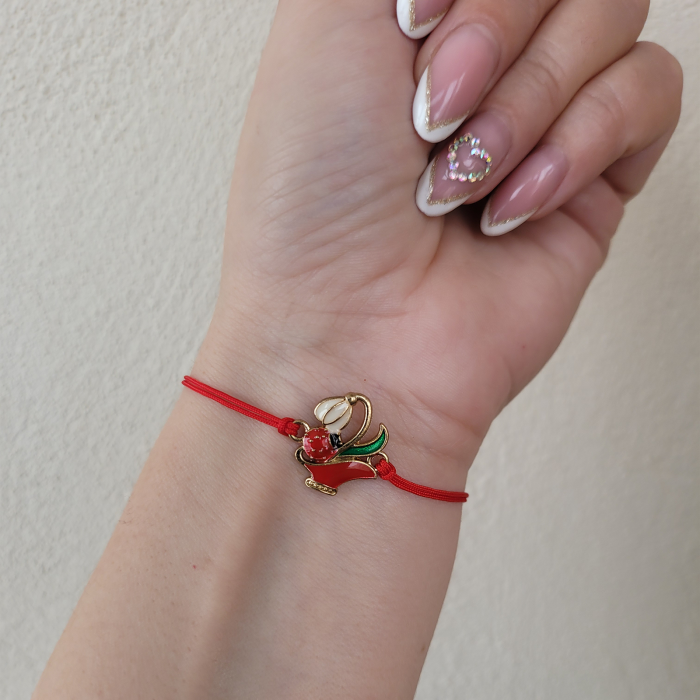 Bratara norocoasa Martisor cu ghiocel si buburuza, cu snur ajustabil [5]