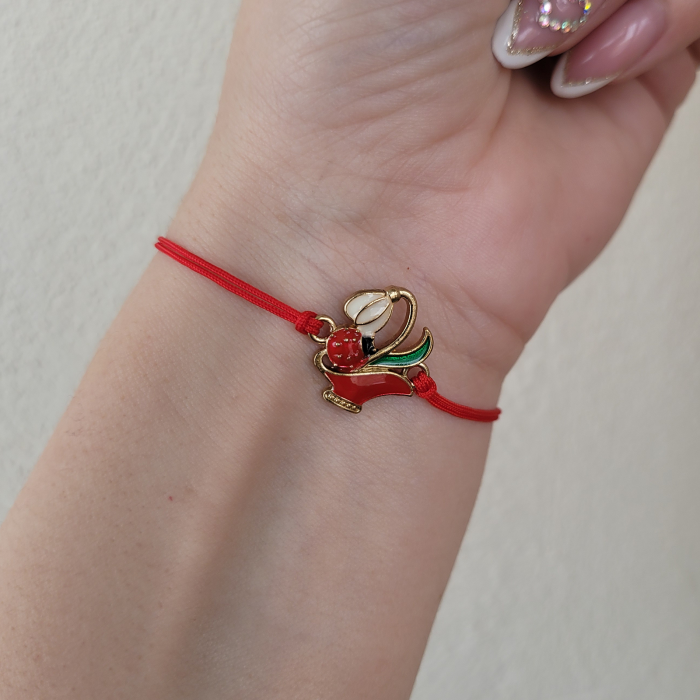 Bratara norocoasa Martisor cu ghiocel si buburuza, cu snur ajustabil [2]