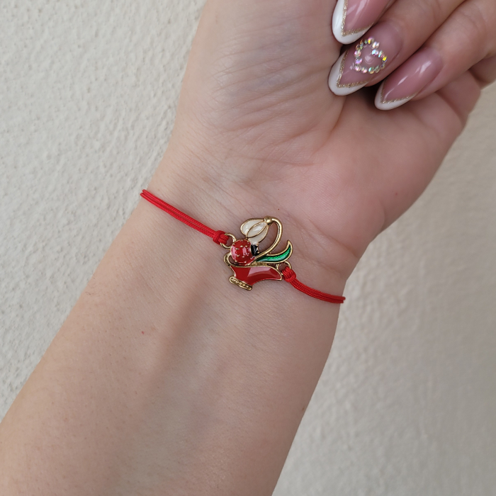 Bratara norocoasa Martisor cu ghiocel si buburuza, cu snur ajustabil [4]
