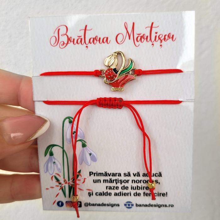 Bratara norocoasa Martisor cu ghiocel si buburuza, cu snur ajustabil [3]
