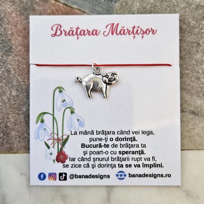 Bratara norocoasa Martisor cu purcel, porcusor, cu snur ajustabil [4]