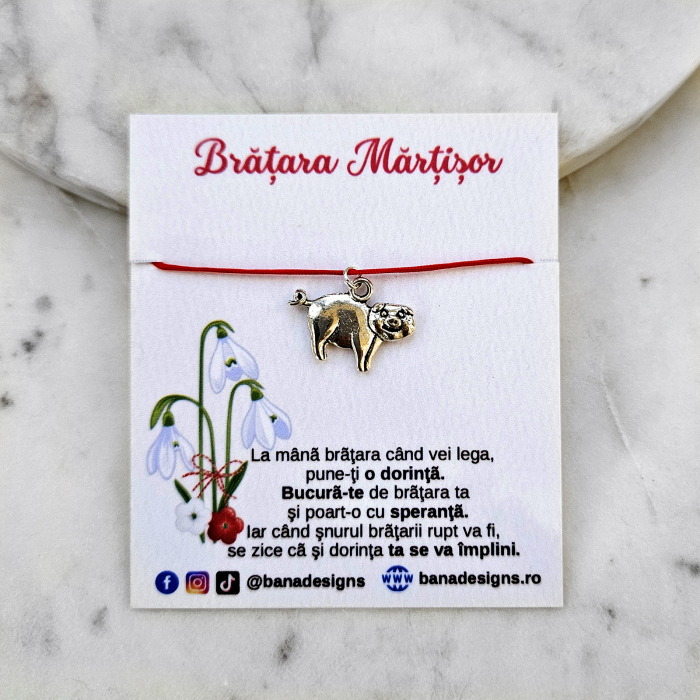 Bratara norocoasa Martisor cu purcel, porcusor, cu snur ajustabil [5]