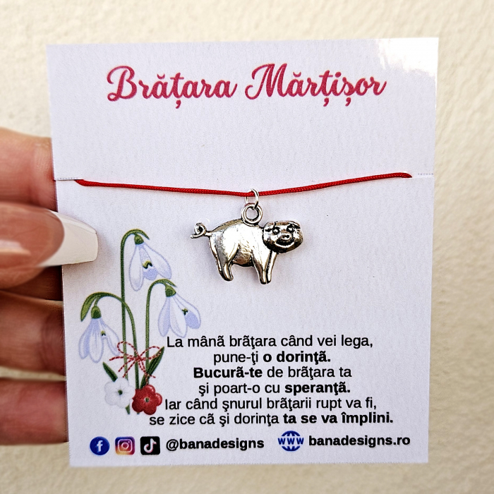 Bratara norocoasa Martisor cu purcel, porcusor, cu snur ajustabil [6]
