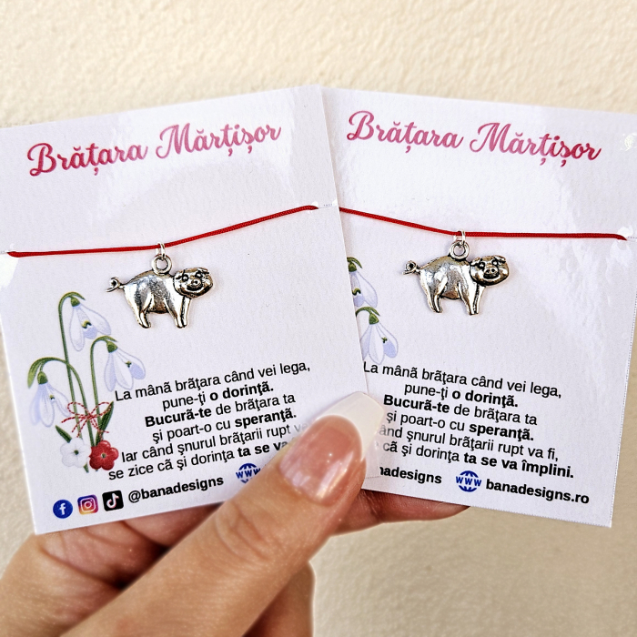 Bratara norocoasa Martisor cu purcel, porcusor, cu snur ajustabil [3]