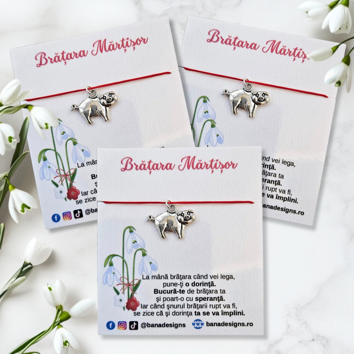 Bratara norocoasa Martisor cu purcel, porcusor, cu snur ajustabil [2]