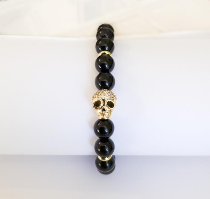 Bratara Skull cu craniu si Onix pietre semipretioase, ajustabila pentru barbati [7]