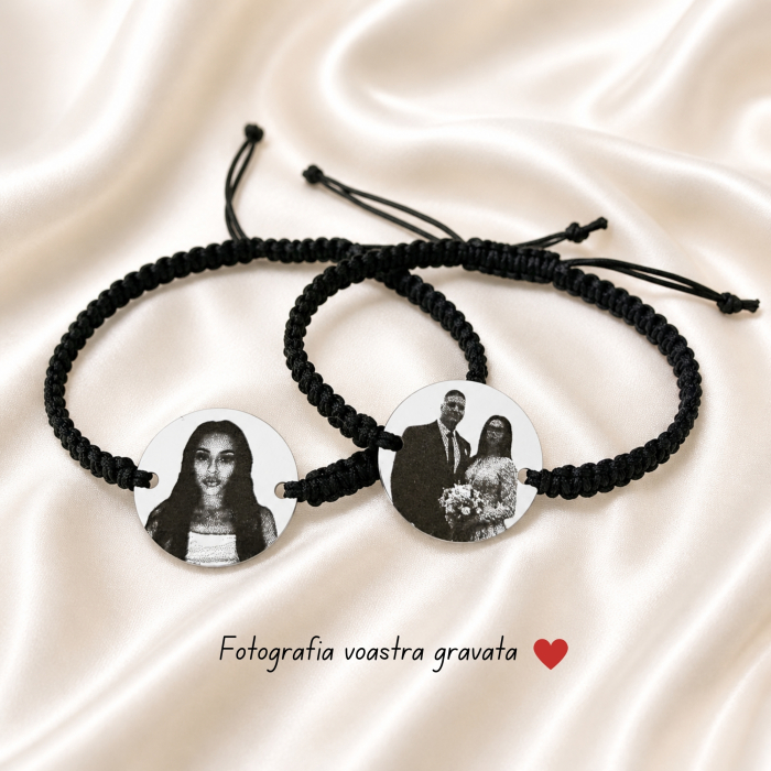 Brățară personalizată cu fotografie gravată pe bănuț din inox 304, șnur reglabil. Cadou elegant, premium și plin de semnificație. [4]