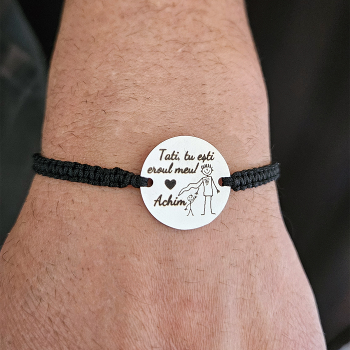 Brățară personalizată cu fotografie gravată pe bănuț din inox 304, șnur reglabil. Cadou elegant, premium și plin de semnificație. [5]