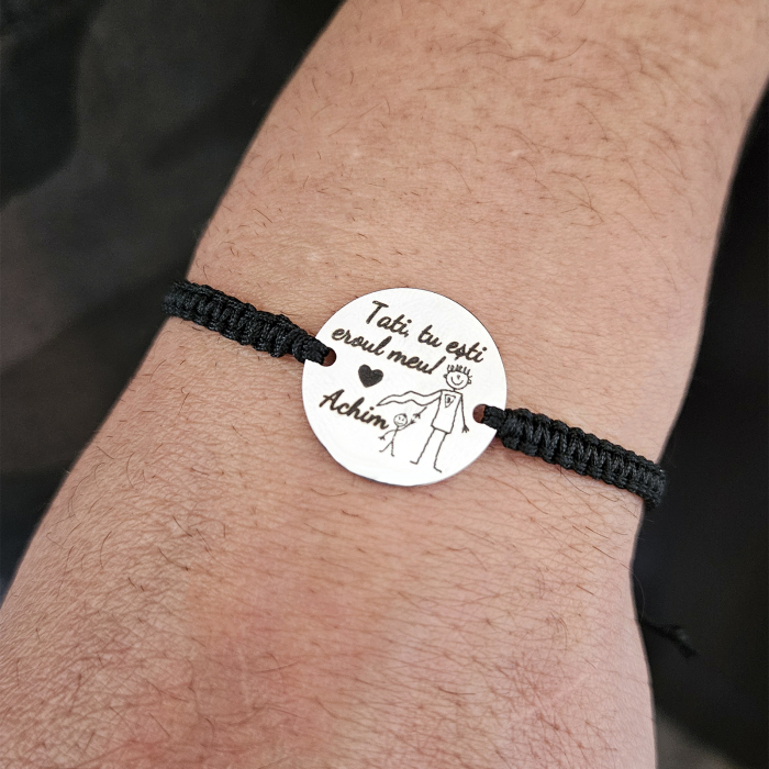 Brățară personalizată cu fotografie gravată pe bănuț din inox 304, șnur reglabil. Cadou elegant, premium și plin de semnificație. [2]