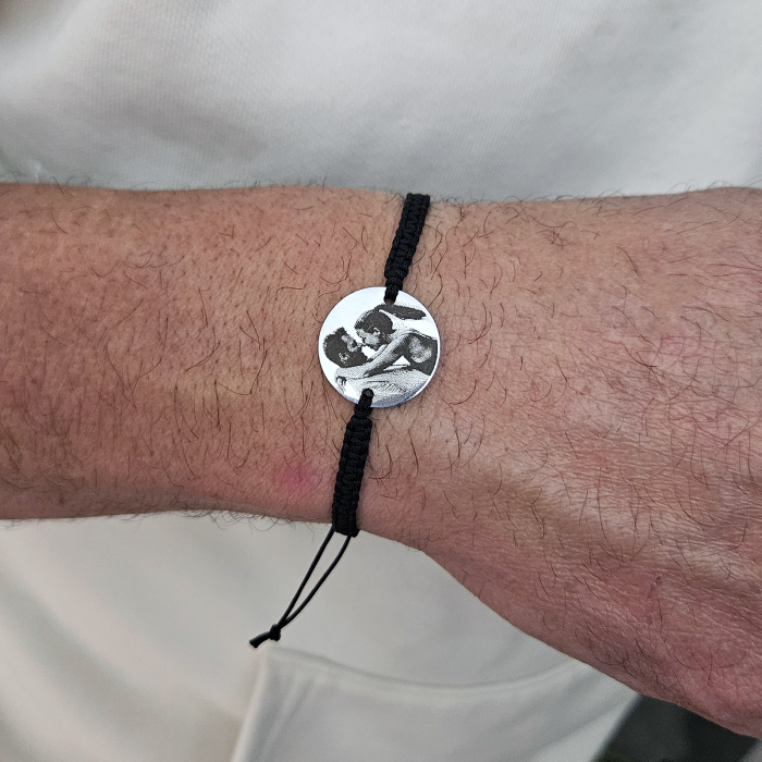 Brățară personalizată cu fotografie gravată pe bănuț din inox 304, șnur reglabil. Cadou elegant, premium și plin de semnificație. [3]