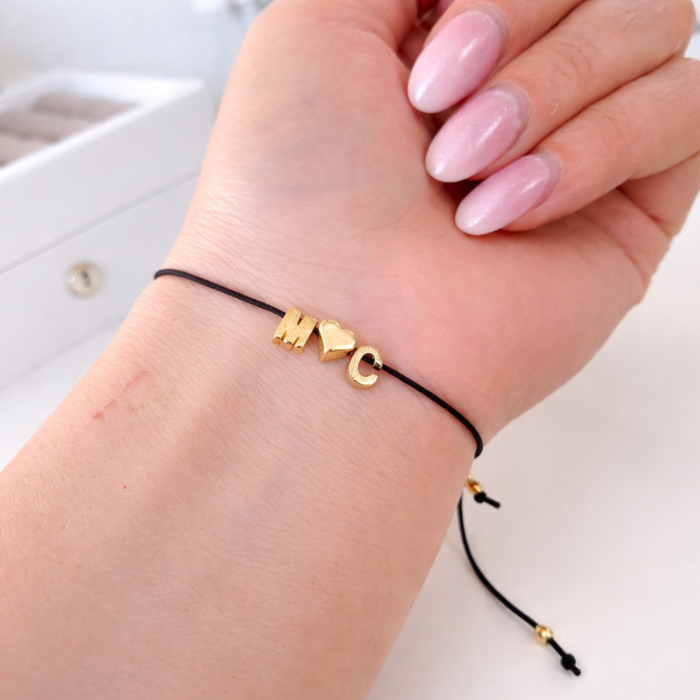 Bratara personalizata cu initiala placata cu aur, snur special ajustabil [14]