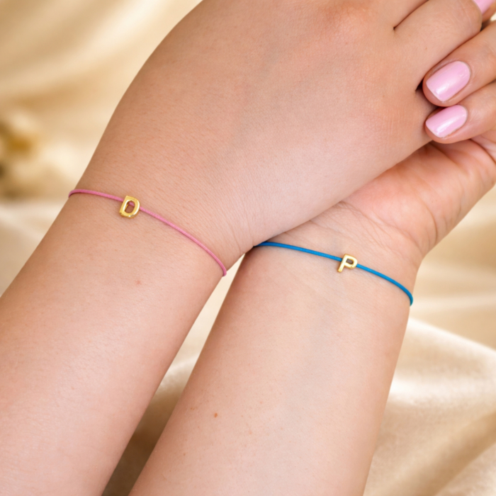 Bratara personalizata cu initiala placata cu aur, snur special ajustabil [2]