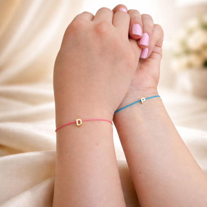 Bratara personalizata cu initiala placata cu aur, snur special ajustabil [11]