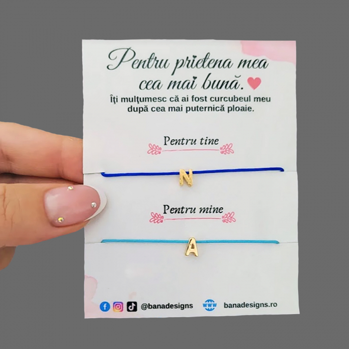 Set de 2 bratari personalizate cu initiala placata cu aur, cadou pentru cele mai bune prietene [2]