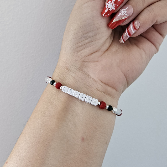 Bratara personalizata cu nume argintiu, model Craciun, cu cristale si snur ajustabil [3]